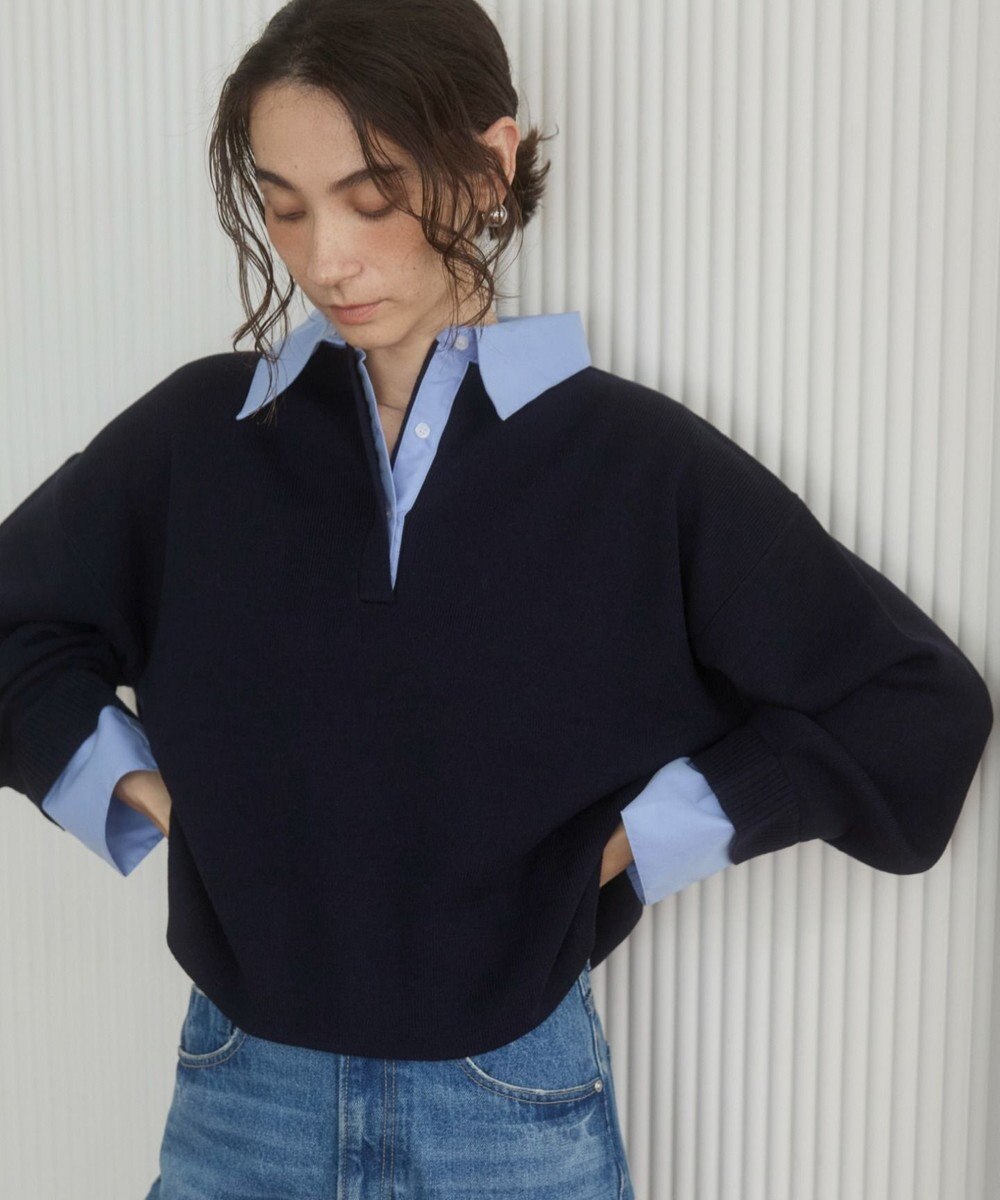 WEGO 【ANGIE VINTAGE】シャツ襟 ドッキング　フェイクレイヤード ニット トップス 