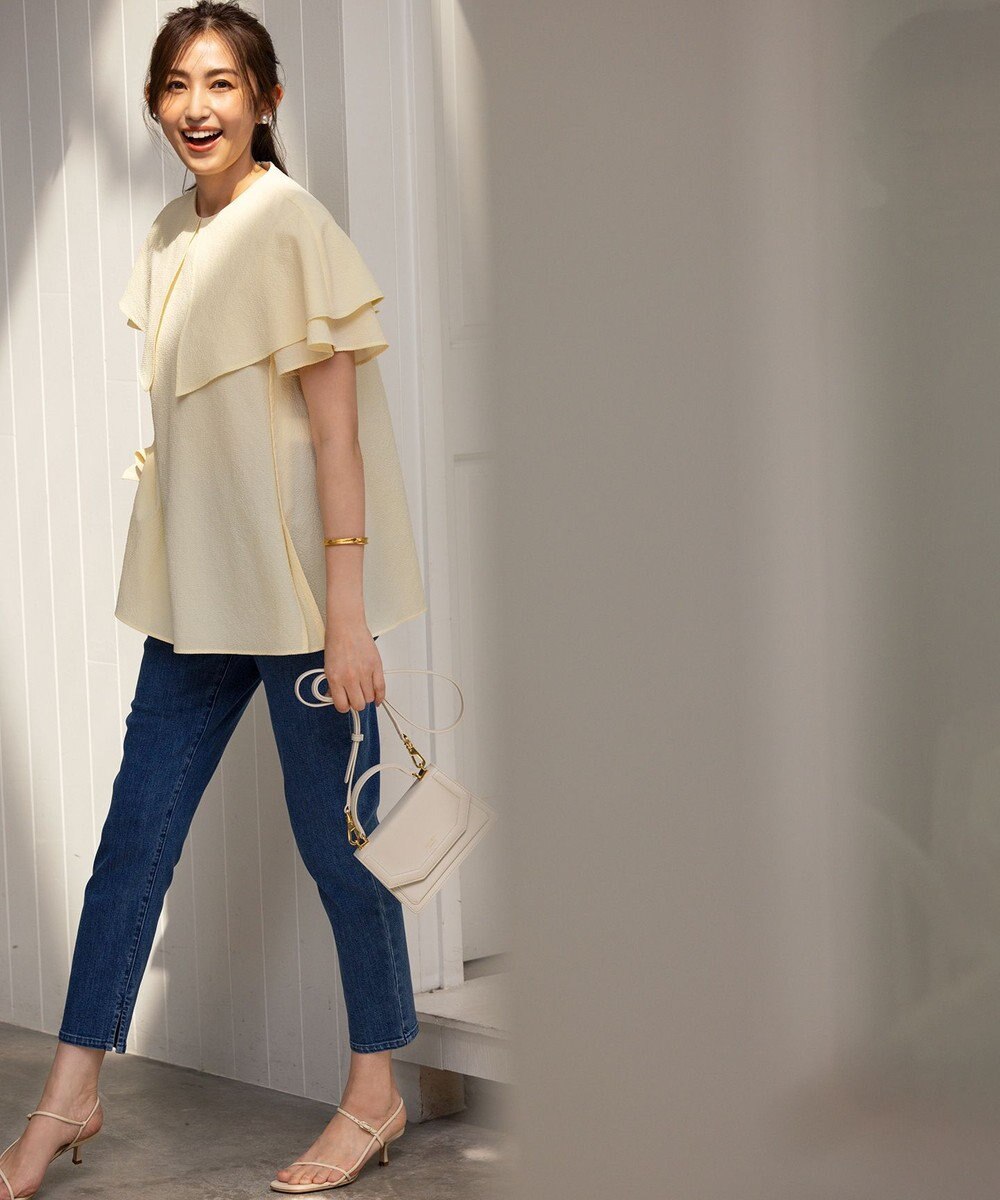 組曲 ライトデニム ベルト付きストレートパンツ 