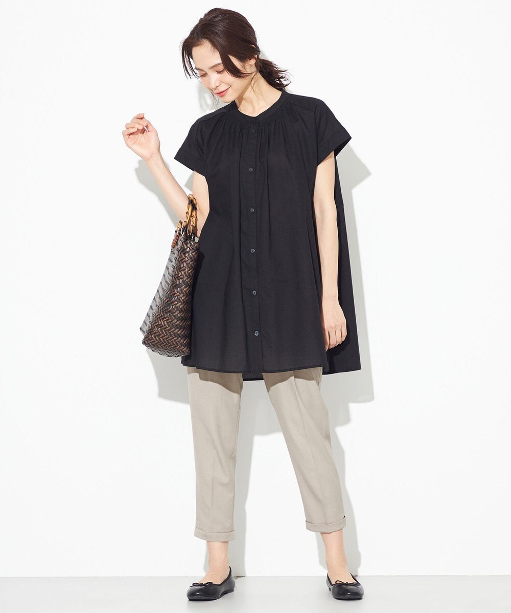 ANY 【洗える】シャーリングチュニック ブラウス 