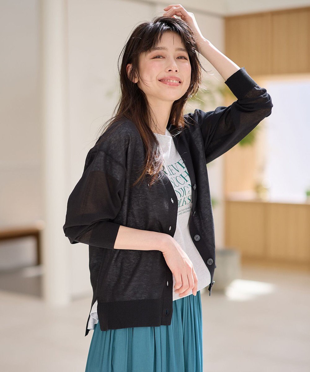 ANY L 【洗濯機可/接触冷感/アンチピリング】シアーニットVネックカーディガン 