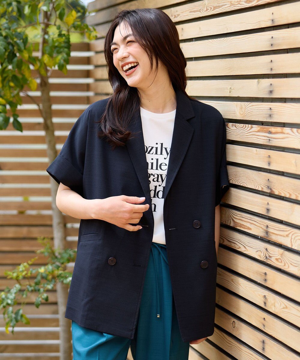 ANY 【洗濯機可/セットアップ可/UVケア/速乾/イージーケア】サラサラテックリネン半袖テーラードジャケット 