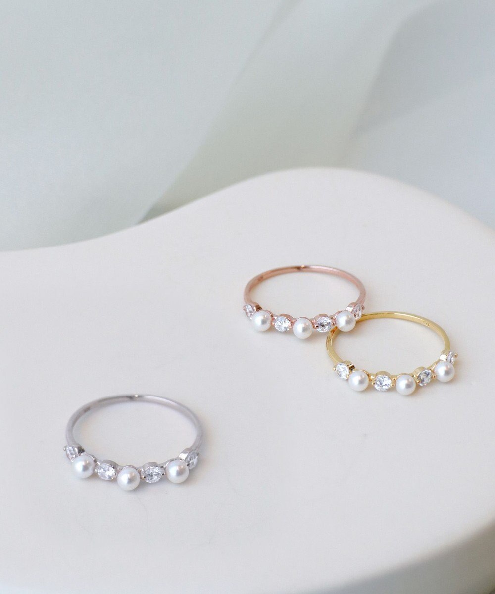 Tiaclasse 3粒パール&ストーンリング 