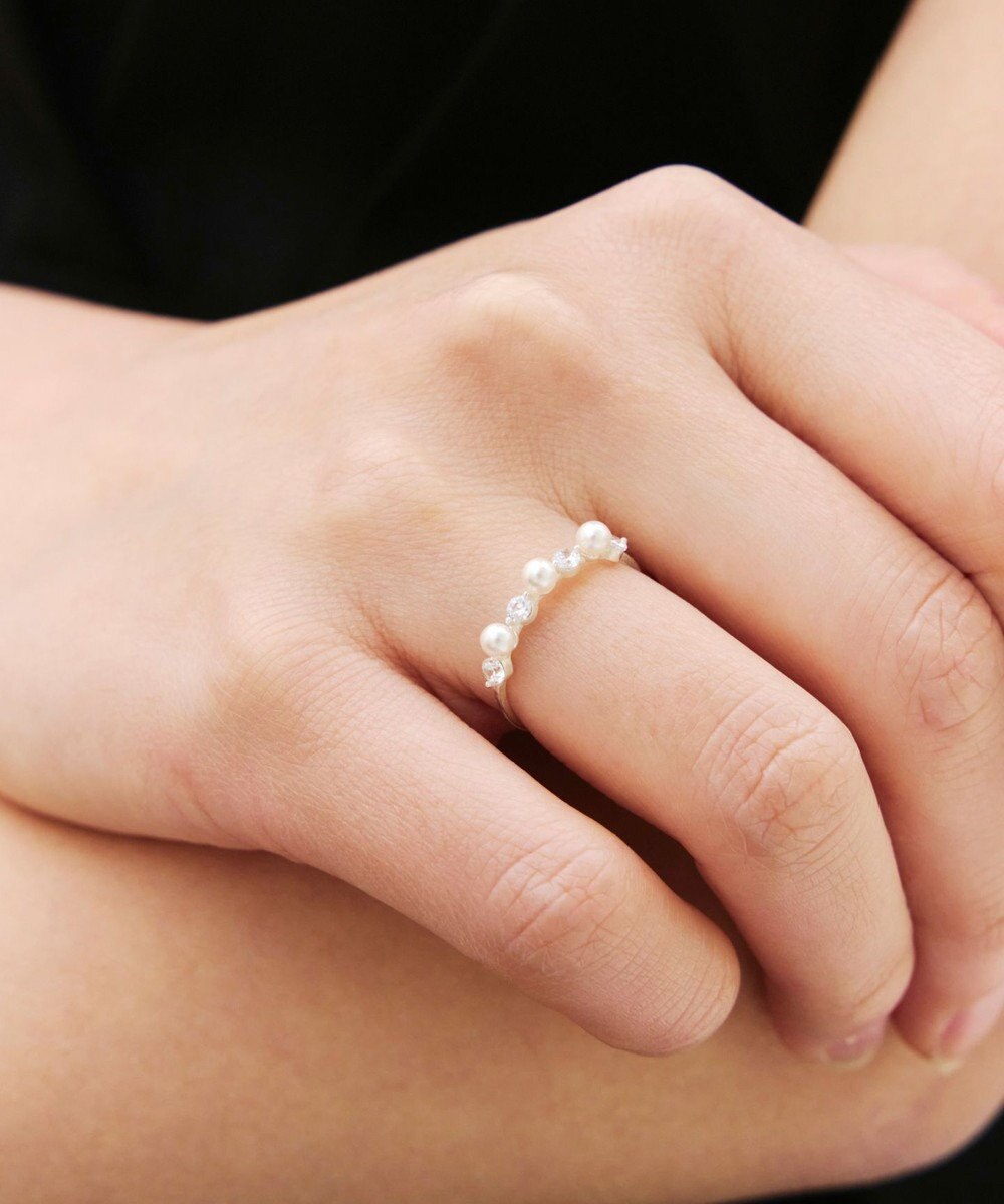 Tiaclasse 3粒パール&ストーンリング 