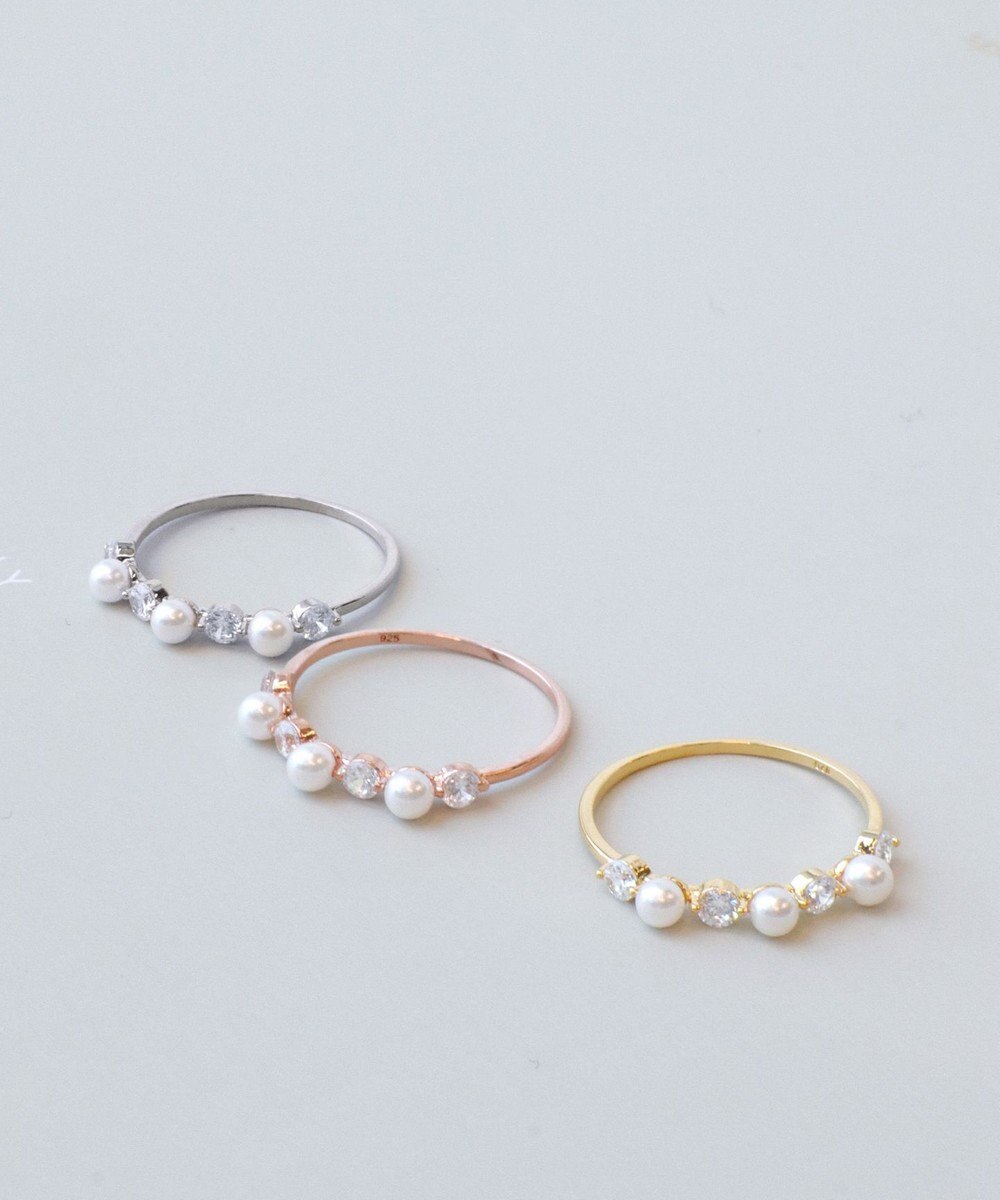 Tiaclasse 3粒パール&ストーンリング 