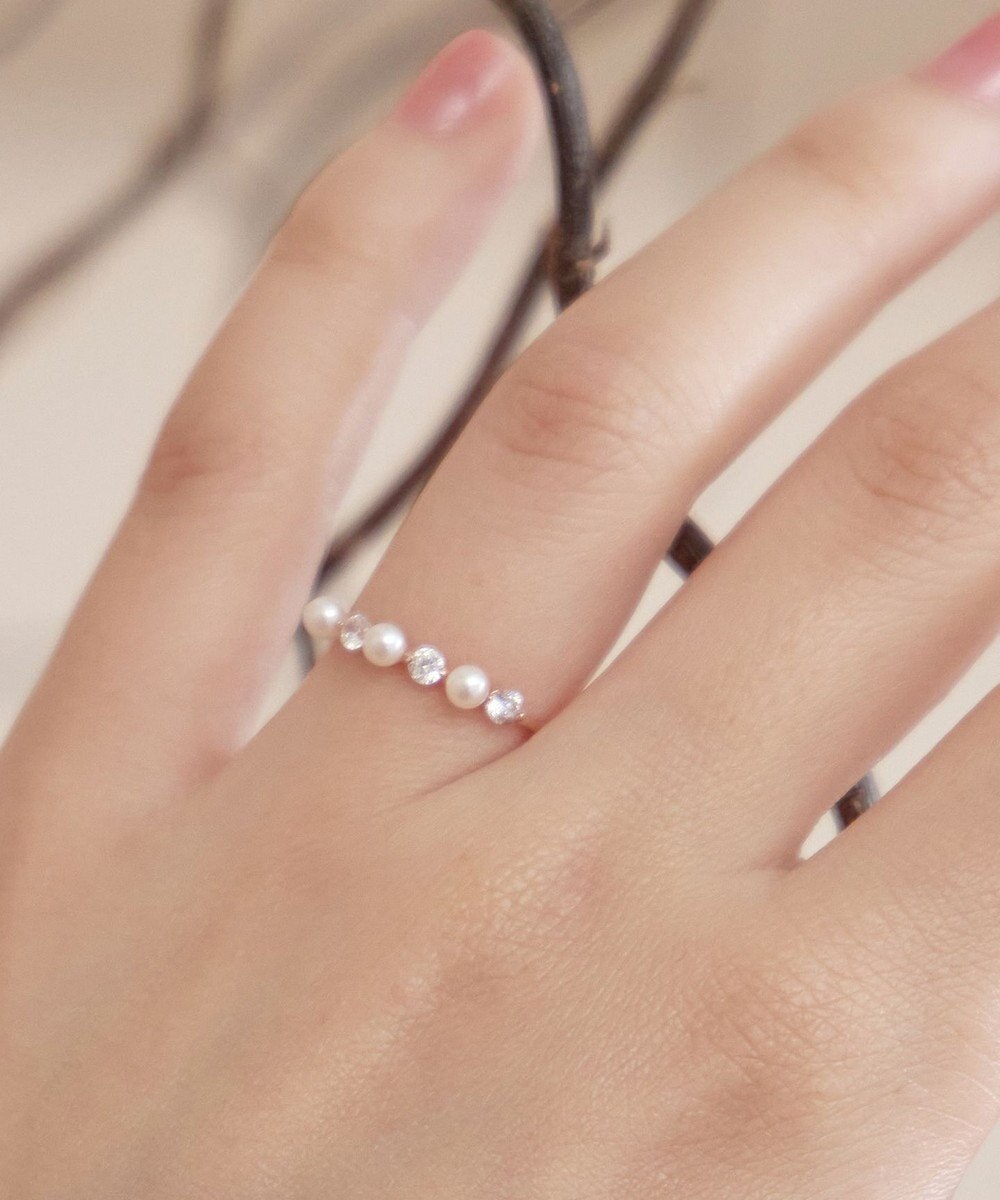 Tiaclasse 3粒パール&ストーンリング 