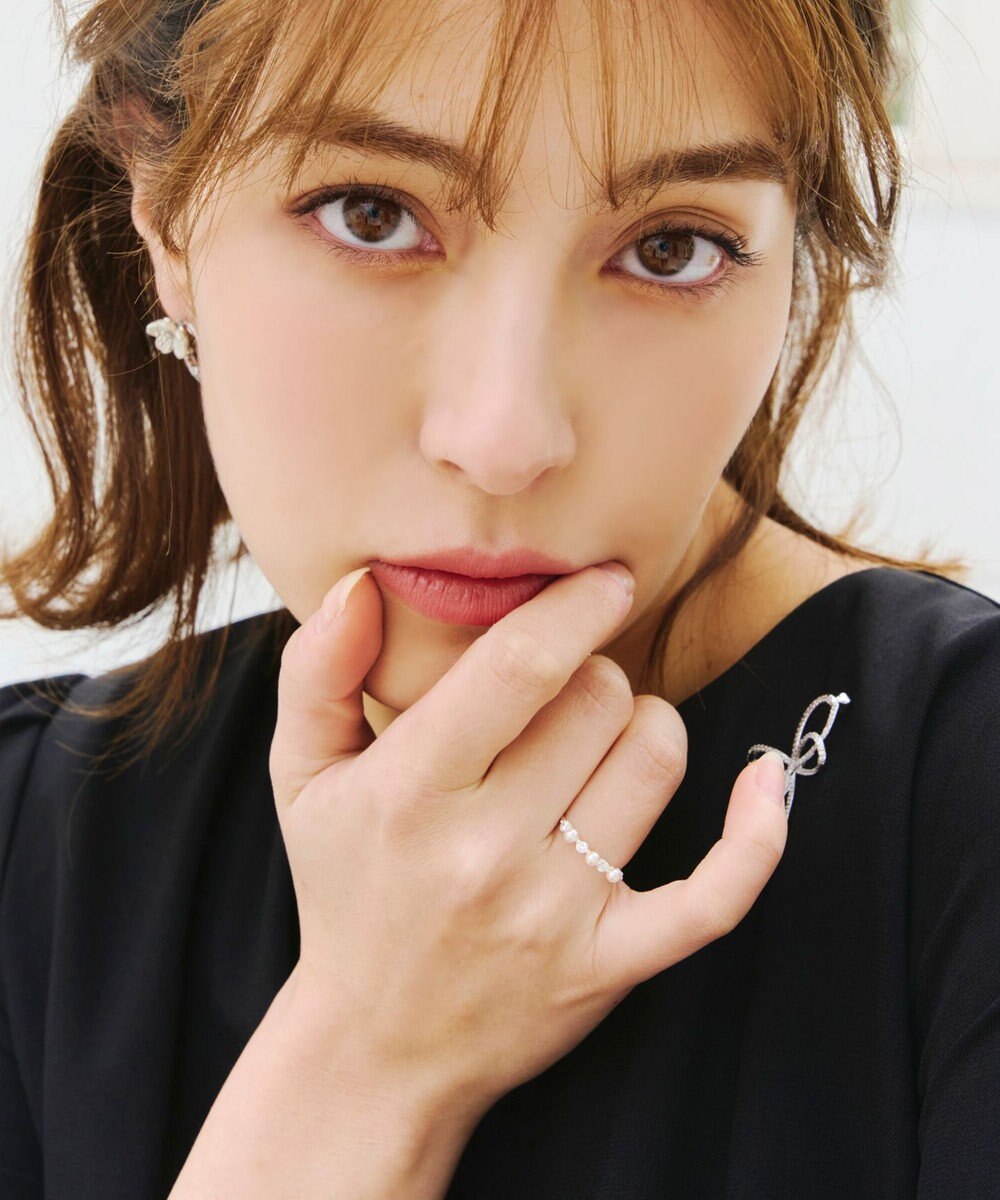 Tiaclasse 3粒パール&ストーンリング 