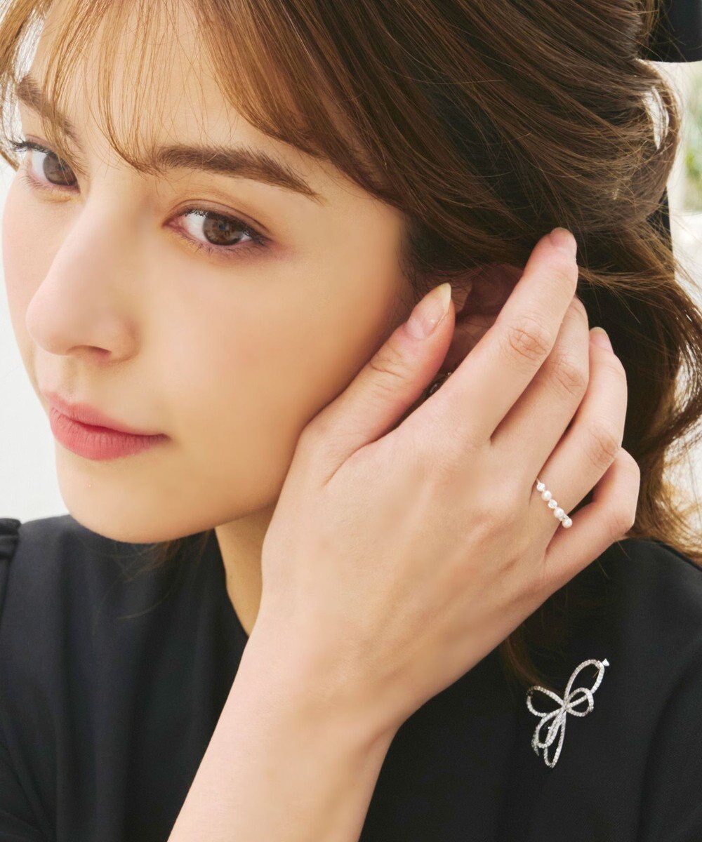 Tiaclasse 3粒パール&ストーンリング 