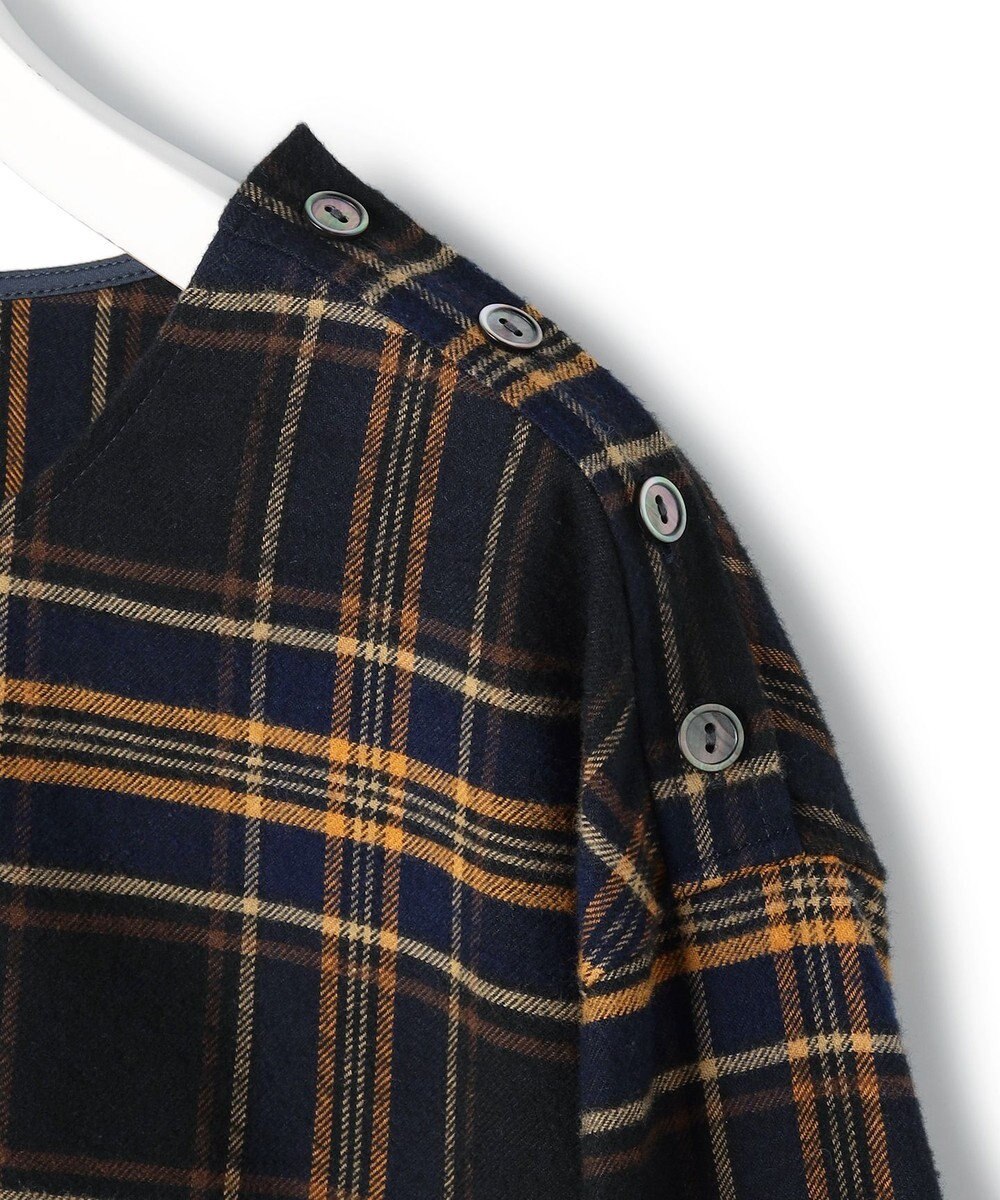 23区 L 【Lサイズ限定】ブラッシュド ビエラチェック ノーカラーブラウス 