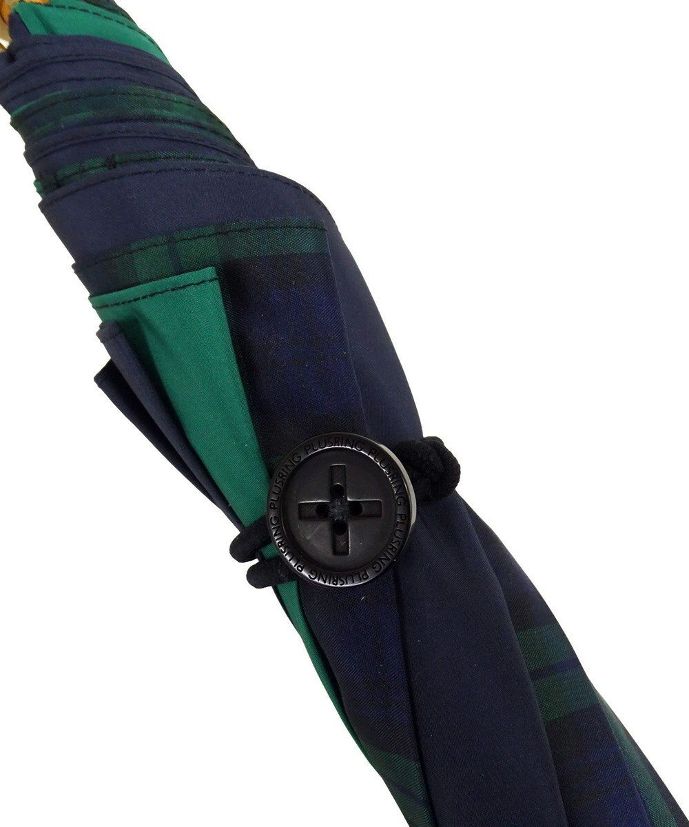 +RING 【UVカット90%以上】【限定/日本製】プラスリング 晴雨兼用傘（長ショート）GRN-CHK SR265 