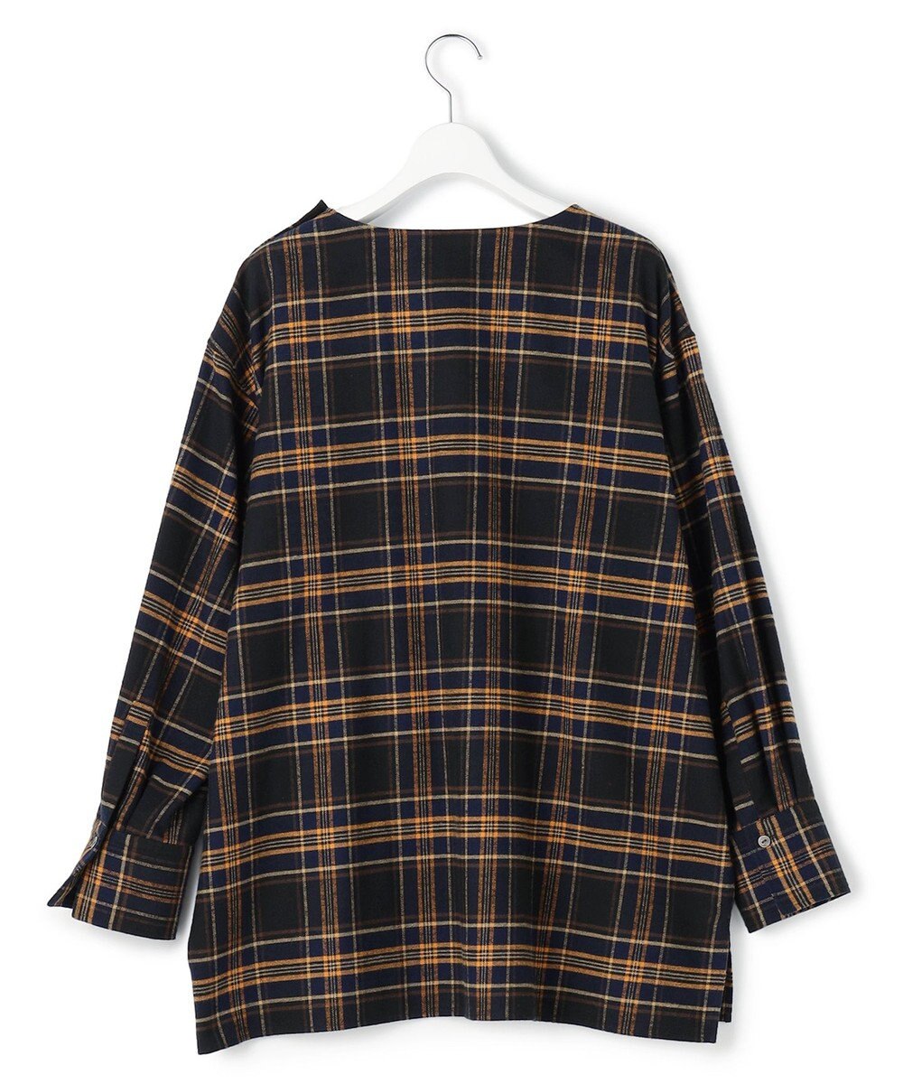 23区 L 【Lサイズ限定】ブラッシュド ビエラチェック ノーカラーブラウス 