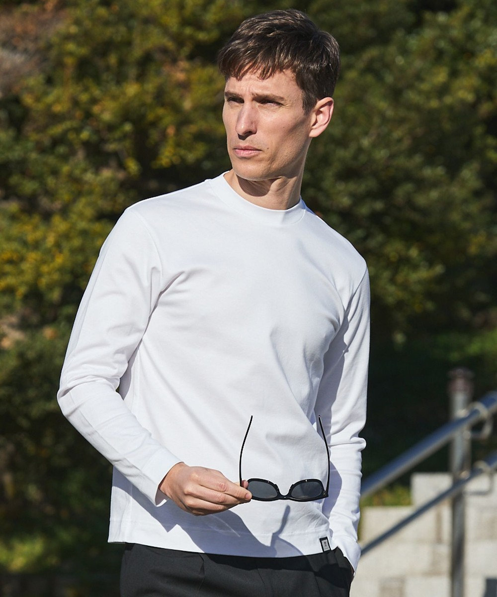 GOTAIRIKU 仕事で着られる 綿100％ 【洗える】カバーネック ドレスTシャツ_ロング 