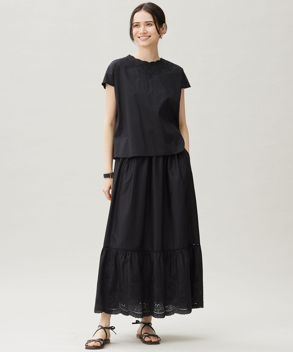 自由区 L 【カタログ掲載・接触冷感・洗える】エンブロイダリーローンティアード スカート 