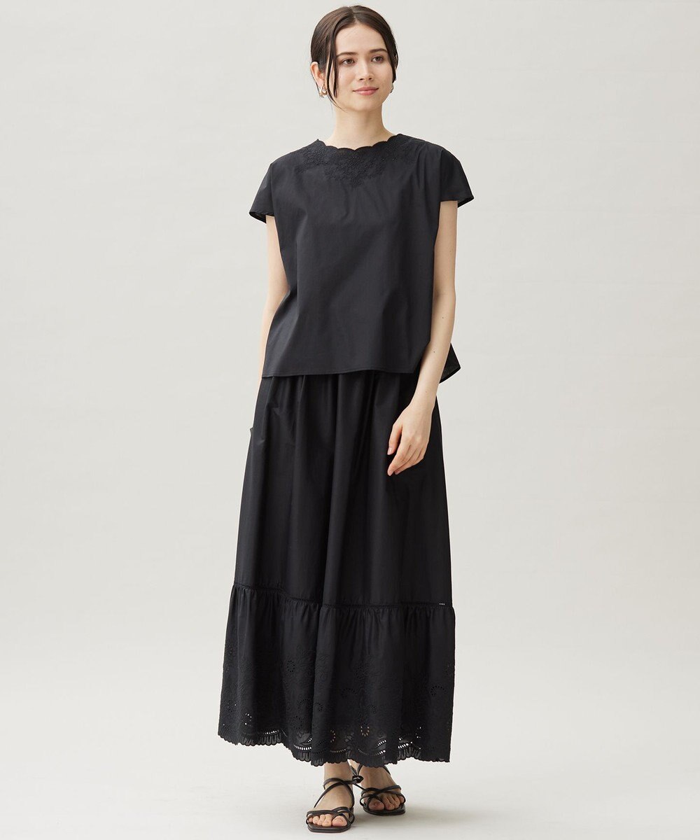 自由区 L 【カタログ掲載・接触冷感・洗える】エンブロイダリーローンティアード スカート 
