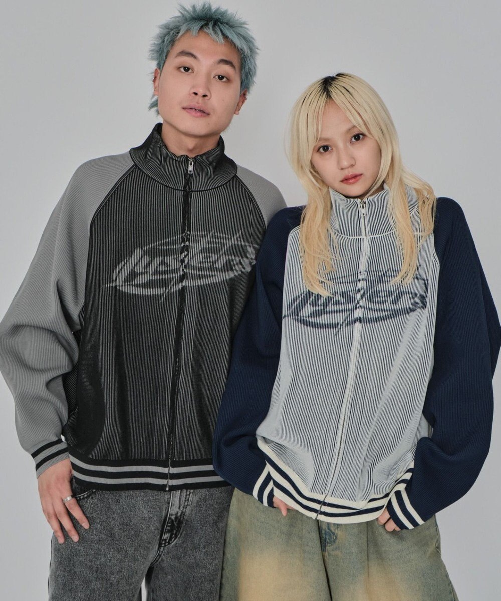 WEGO 【ユニセックス着用ITEM/MLサイズ展開】ラグラングラフィックニットブルゾン 