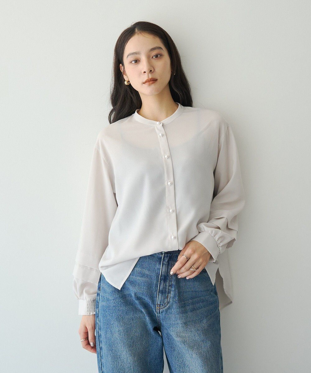 YECCA VECCA 2way裾アレンジパール釦ブラウス 