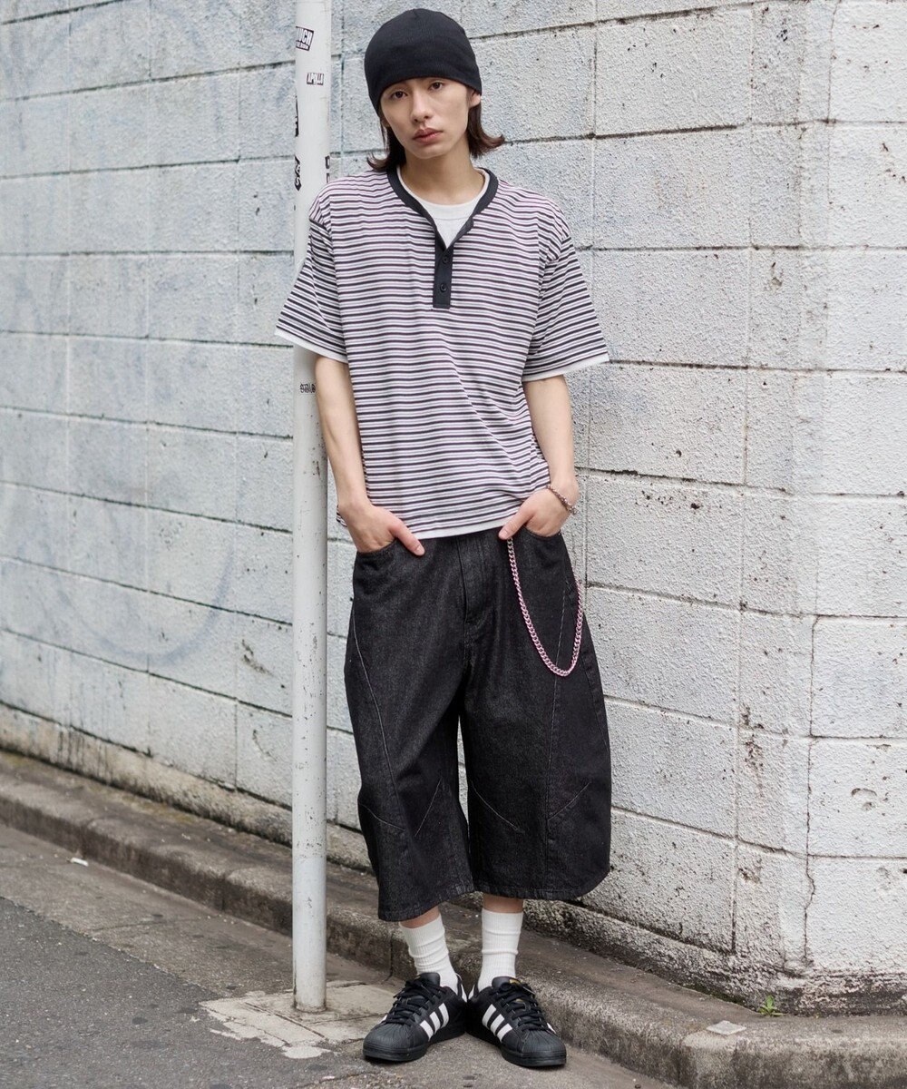 WEGO 【ユニセックス着用ITEM】ボーダーヘンリーネックT（SS） 