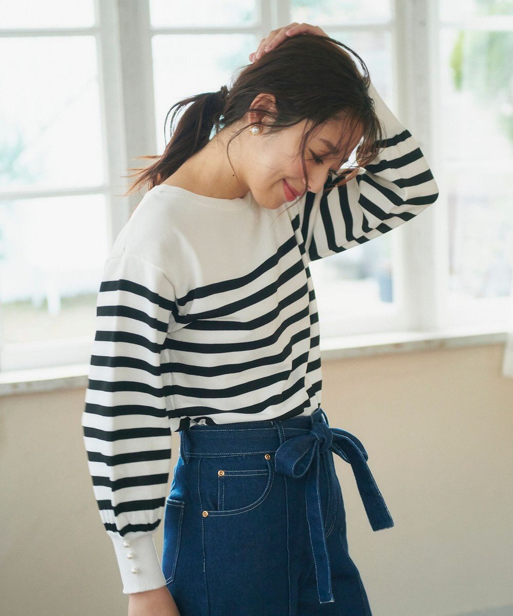 Feroux 【洗える】パールポイントパフスリーブ ニット 