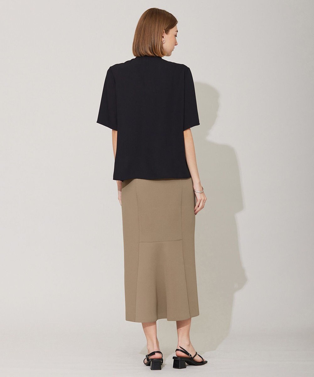 ICB 【洗える】BackSatinAmunzen 5分袖ラッフルデザインブラウス 