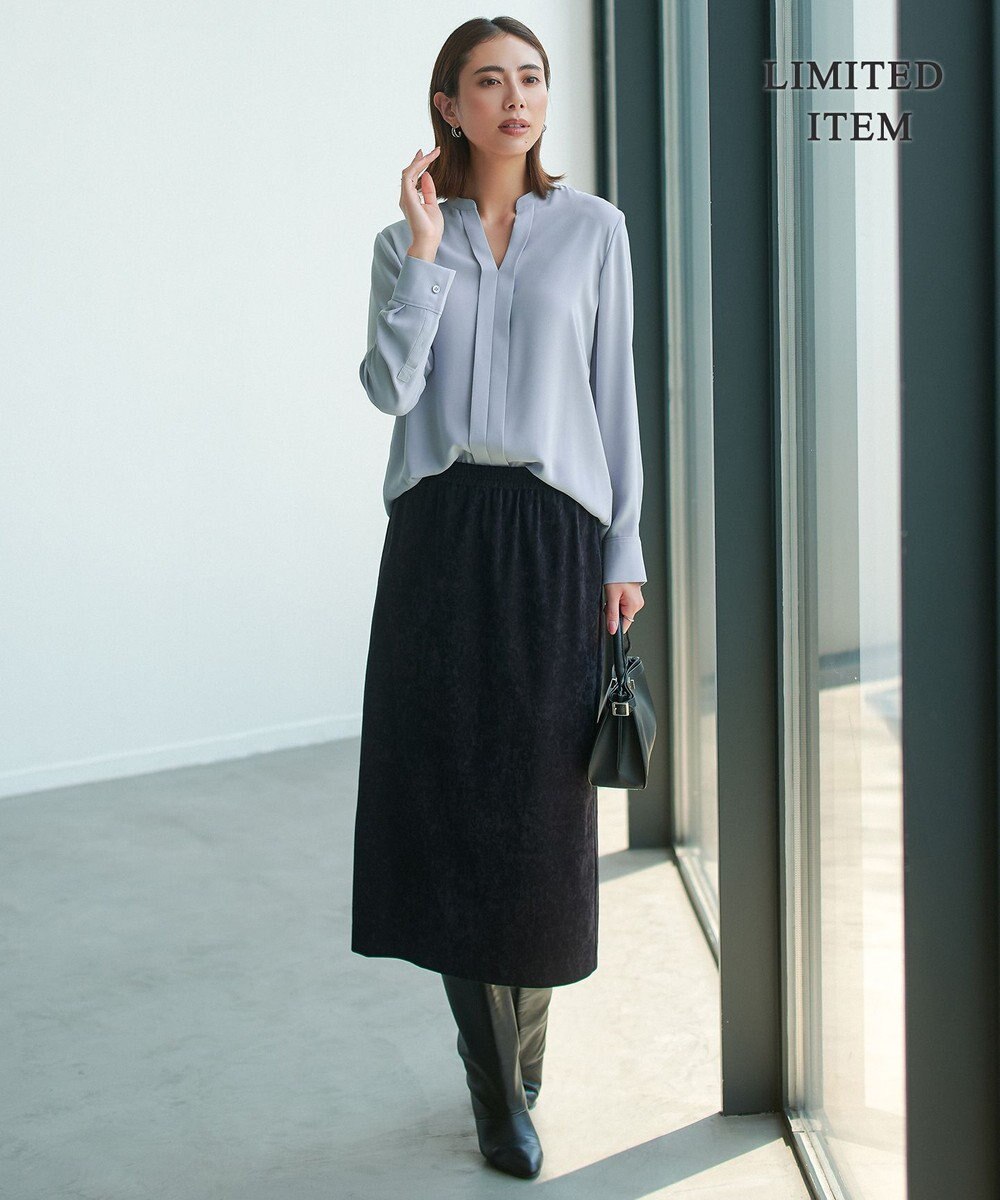 ICB L 【新色追加・WEB限定】BackSatinAmunzen キーネックブラウス 