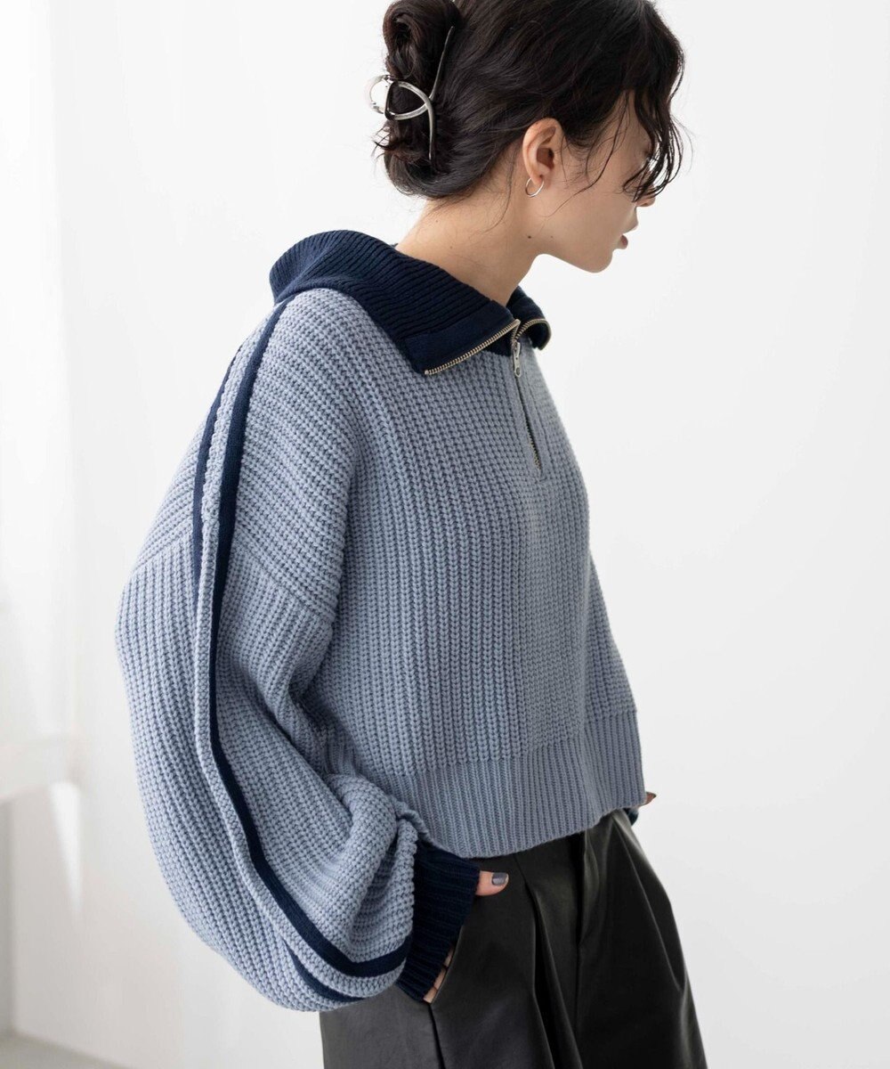 WEGO 2ラインハーフジップニットプルオーバー 