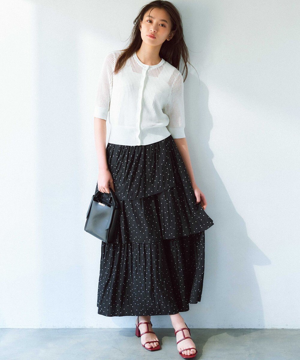 組曲 L 【前後着用可】メッシュ5分袖ニット カーディガン 