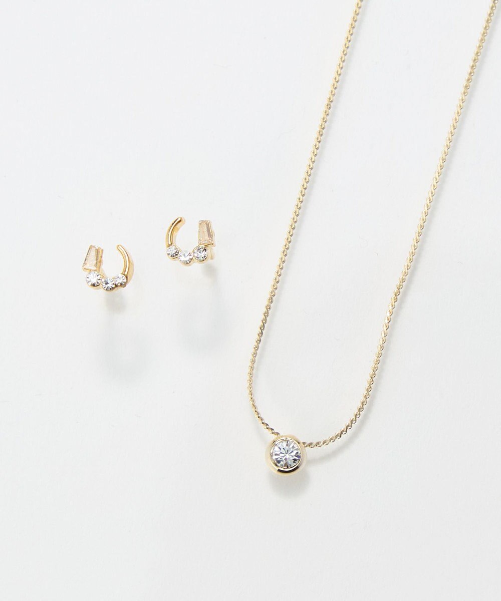 Phoebe 〈オンワード限定セット〉ラッキーホースシューピアス×シャインベゼルセッティングネックレス 