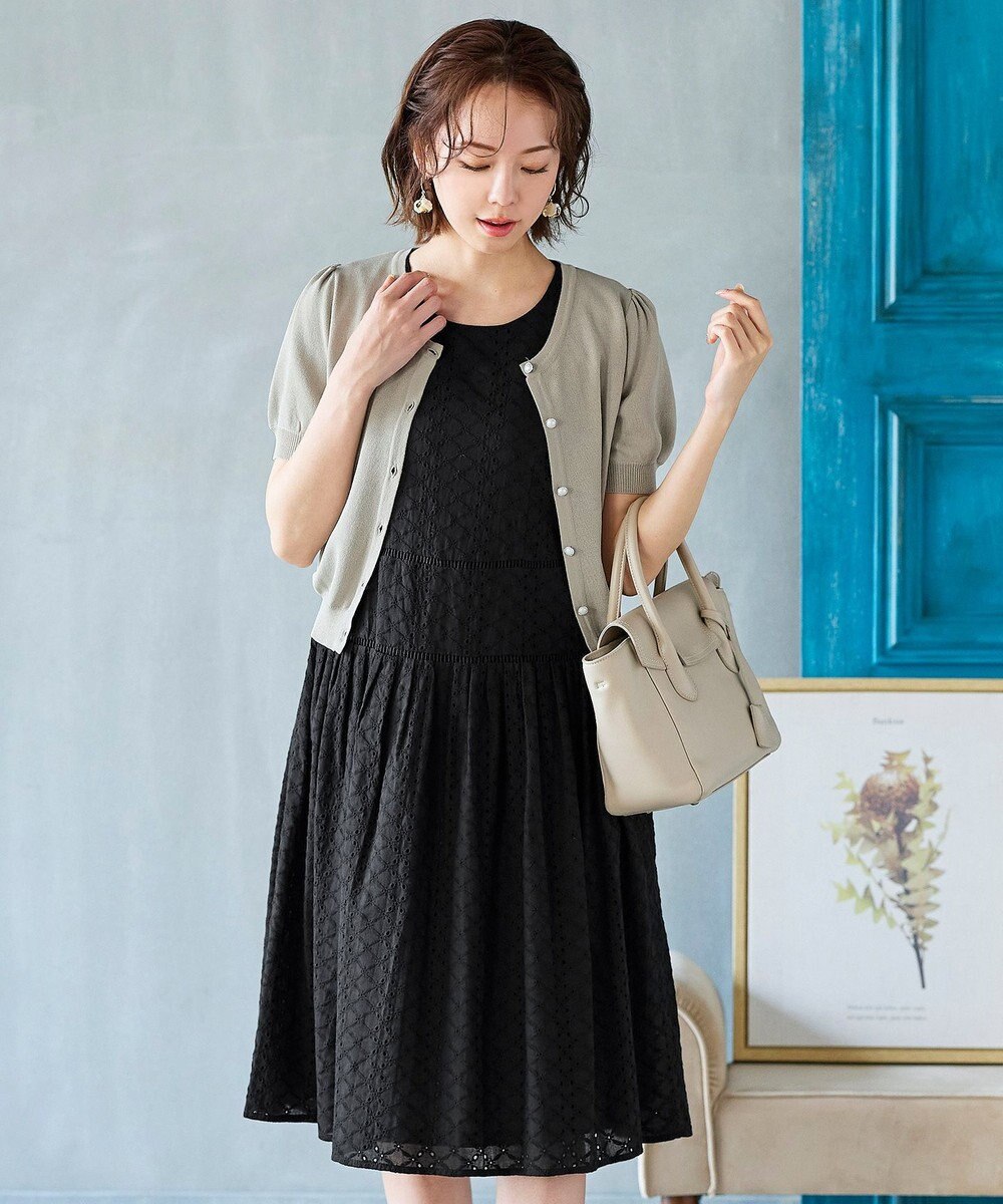 Tiaclasse L 【洗える】ひんやり心地良いパフ袖ニットカーディガン 