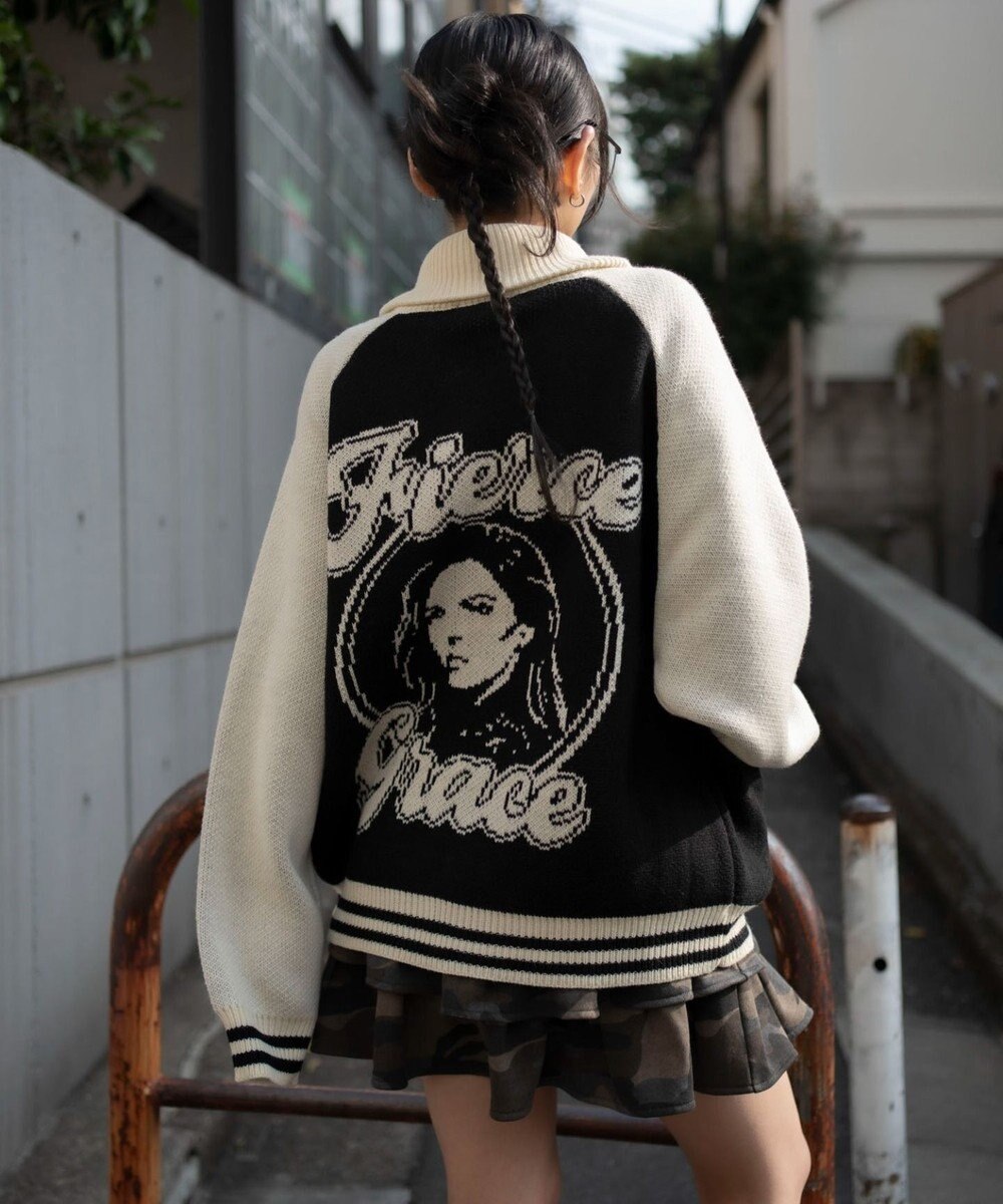 WEGO 【ユニセックス着用ITEM】グラフィックZIPニットブルゾン 