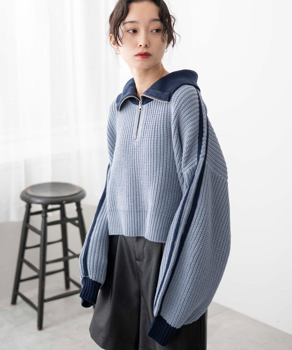 WEGO 2ラインハーフジップニットプルオーバー 