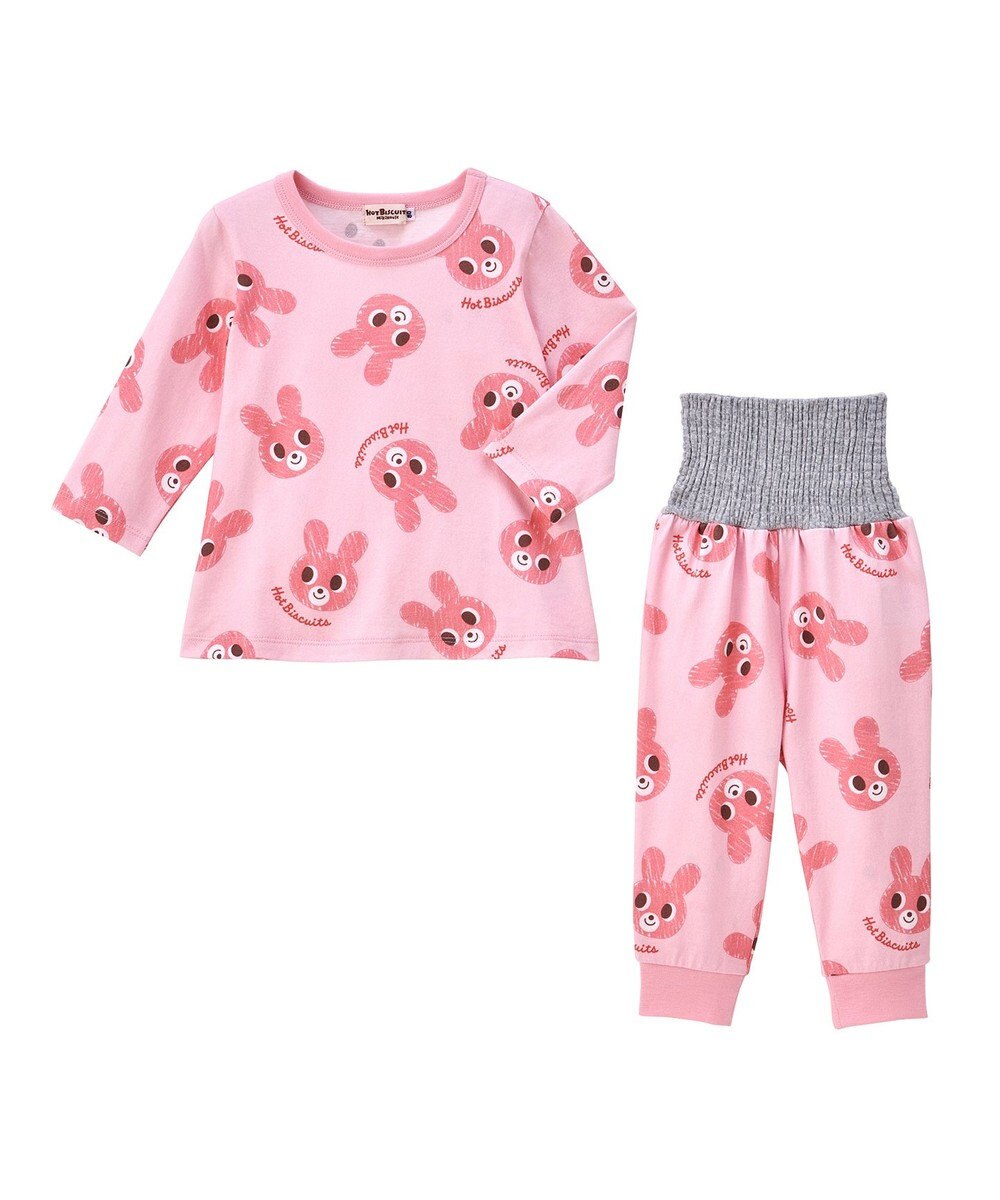 MIKI HOUSE HOT BISCUITS 【80-120cm】 キャビットフェイスプリント 腹巻き付き長袖パジャマ 