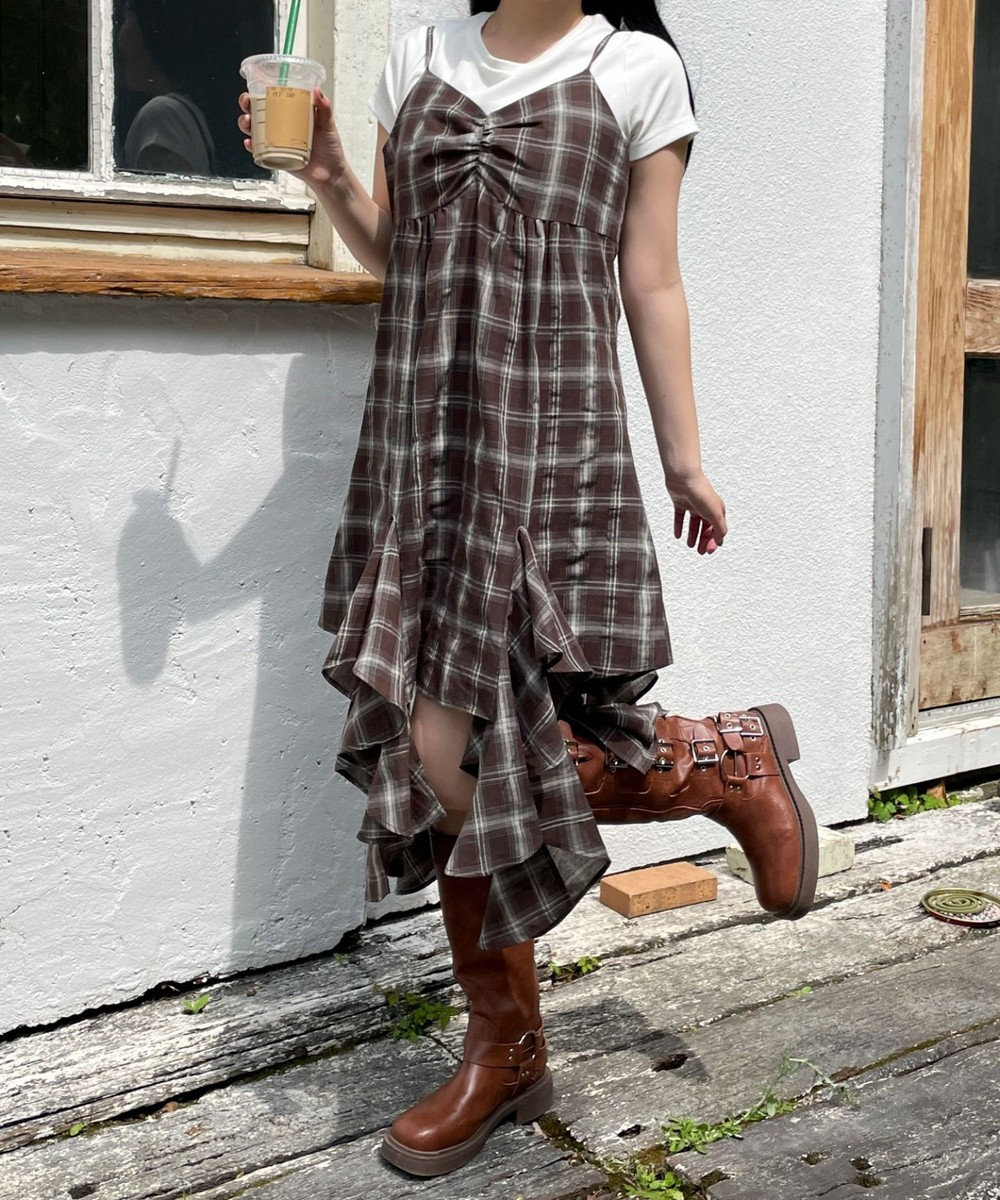 WEGO チェックイレヘムキャミワンピース 