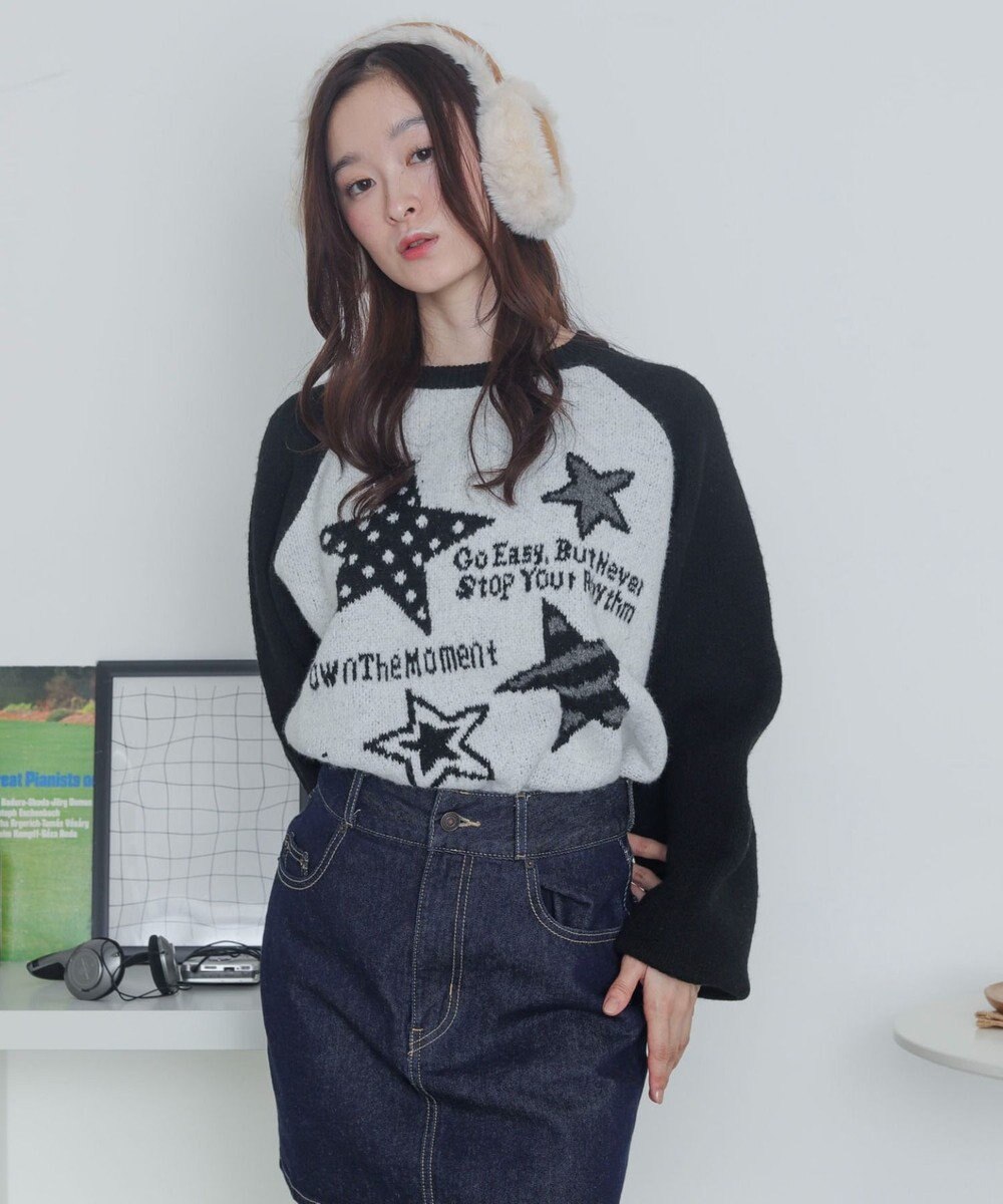 WEGO 【2025年秋冬新作】フラッフィーグラフィックニットBIGプルオーバー 