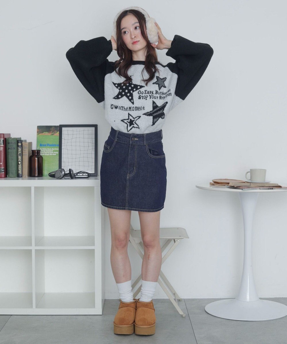 WEGO 【2025年秋冬新作】フラッフィーグラフィックニットBIGプルオーバー 