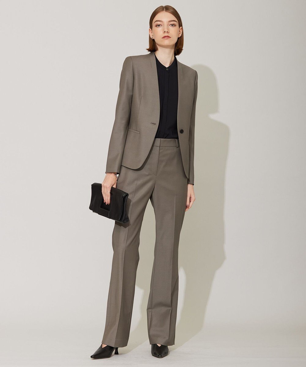 ICB 【洗える】BackSatinAmunzen 5分袖ラッフルデザインブラウス 