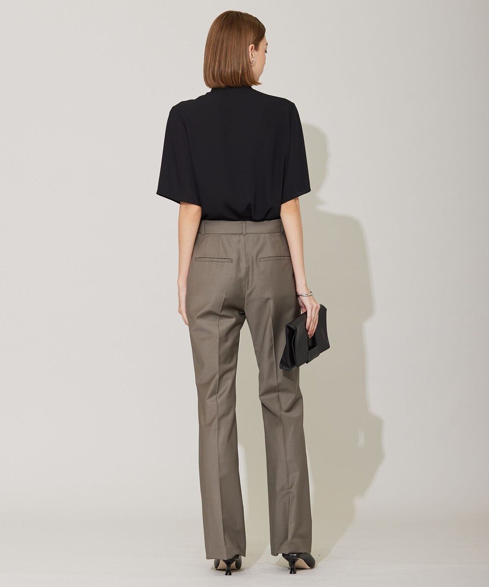 ICB 【洗える】BackSatinAmunzen 5分袖ラッフルデザインブラウス 