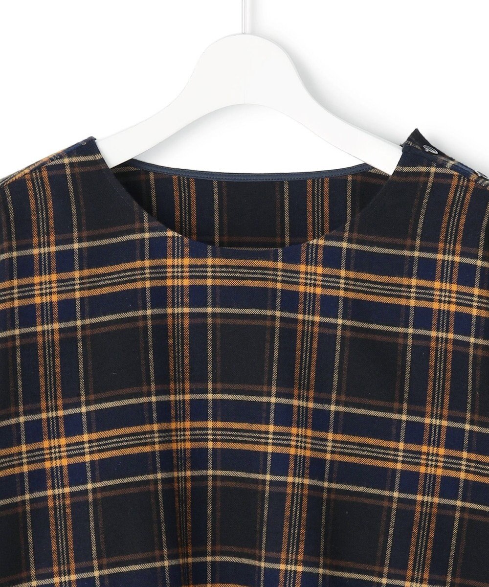 23区 L 【Lサイズ限定】ブラッシュド ビエラチェック ノーカラーブラウス 