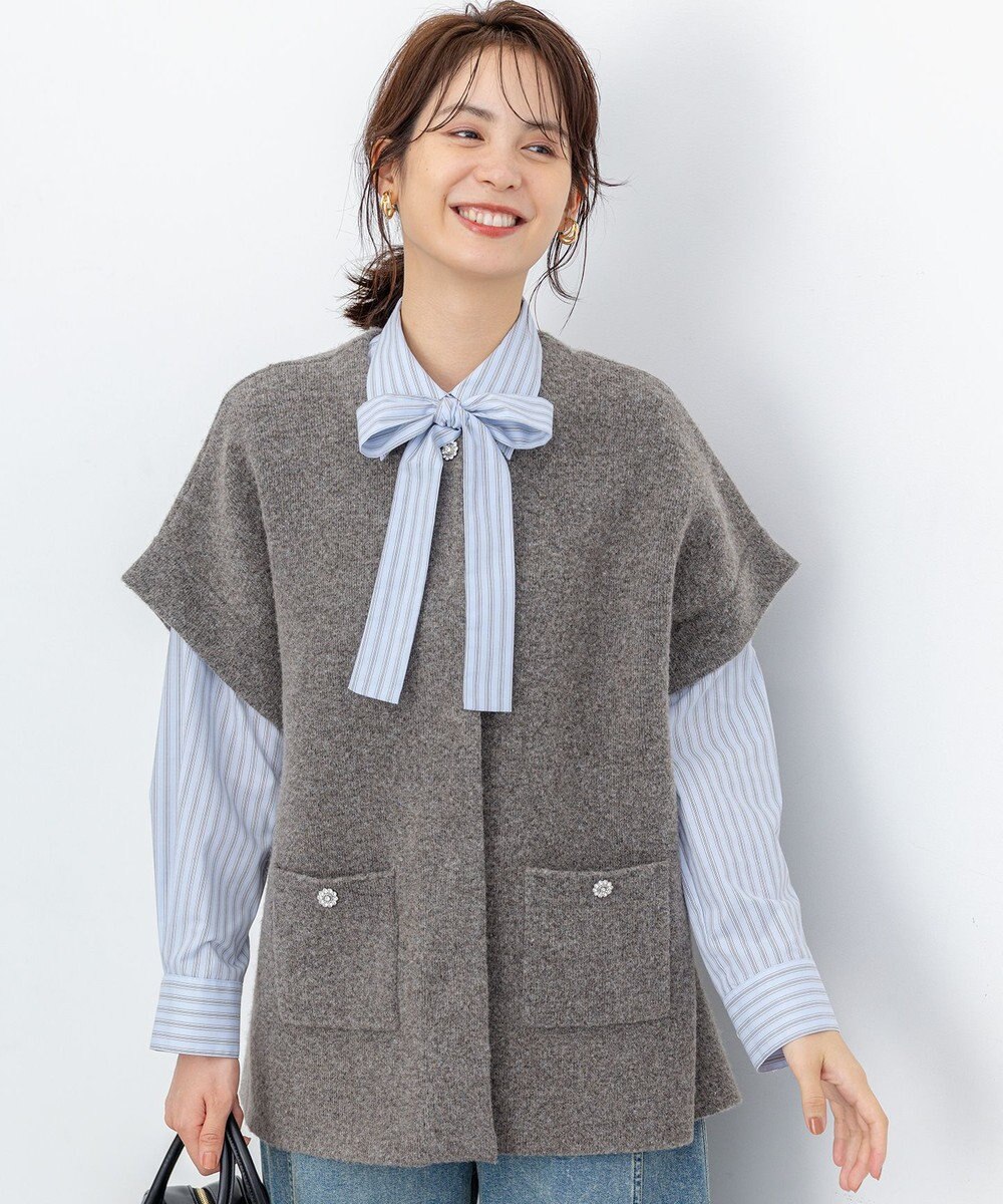 組曲 S 【加藤ローサさん着用】コットンタッチシャーティングボウタイ付き シャツ 