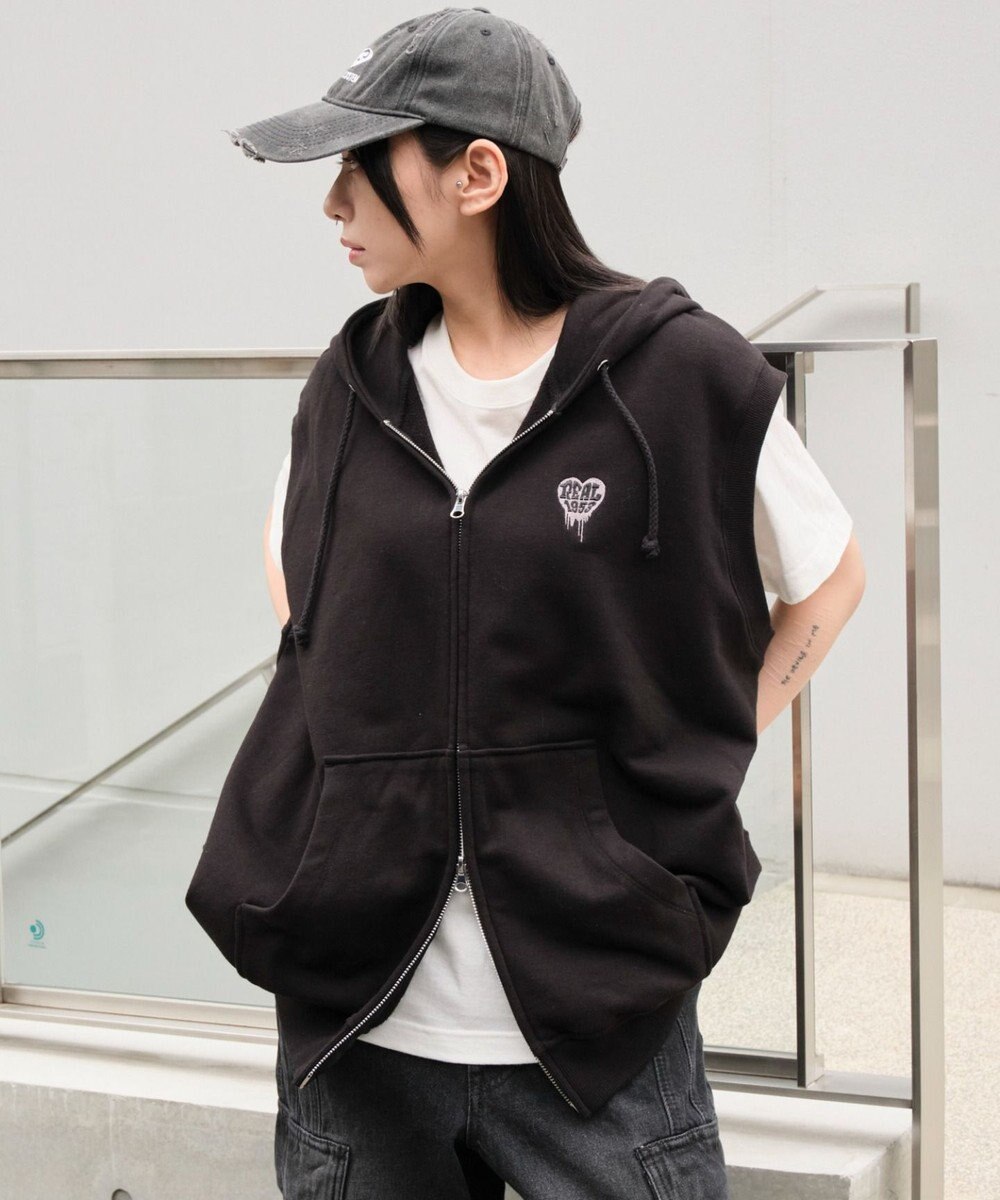 WEGO 【ユニセックス着用ITEM/MLサイズ展開】ワンポイントノースリジップパーカー 