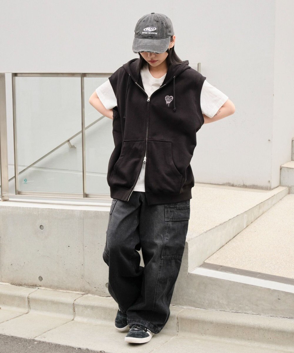 WEGO 【ユニセックス着用ITEM/MLサイズ展開】ワンポイントノースリジップパーカー 