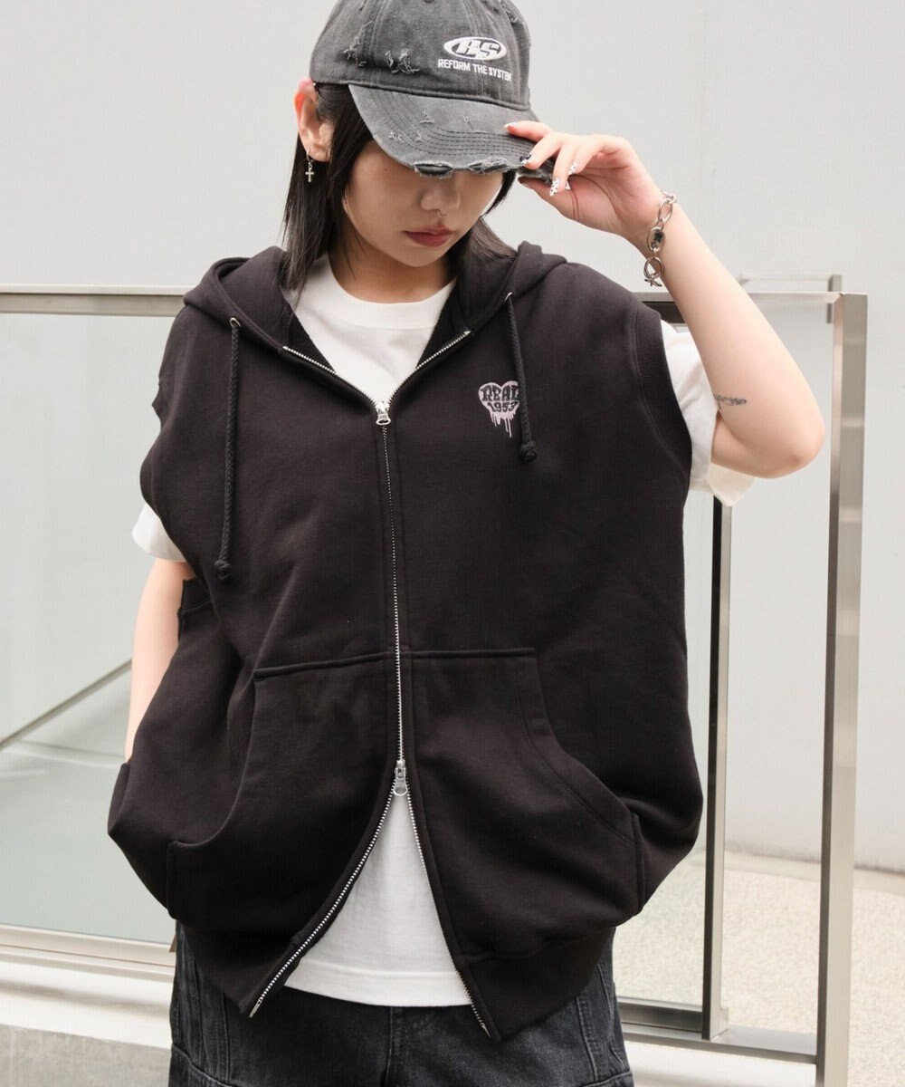 WEGO 【ユニセックス着用ITEM/MLサイズ展開】ワンポイントノースリジップパーカー 