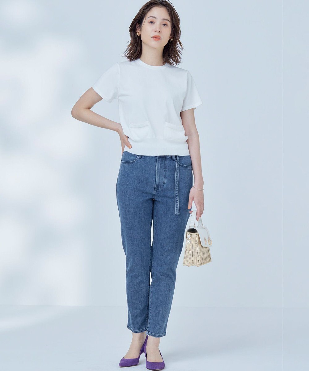 組曲 S ライトデニム ベルト付きストレートパンツ 