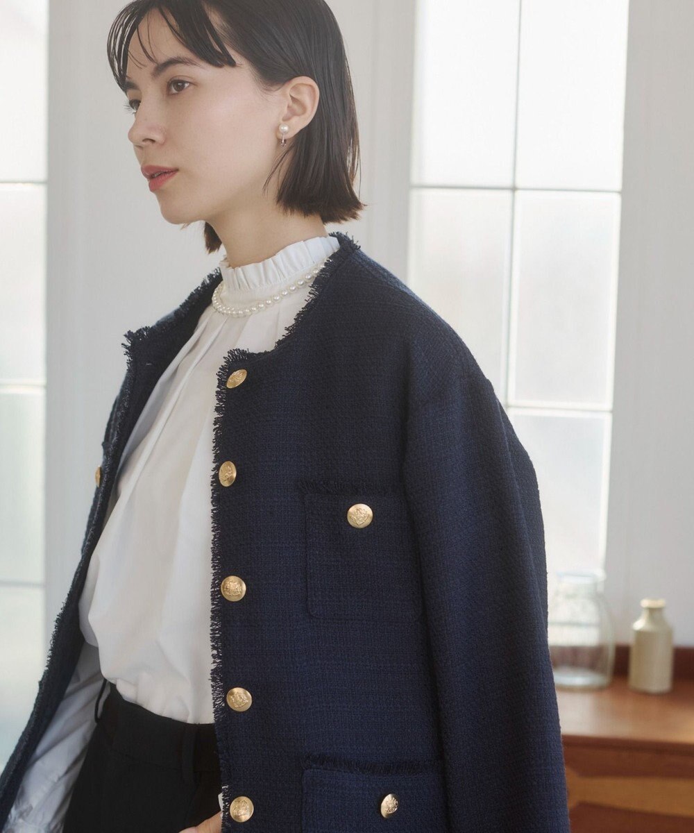 WEGO 【ANGIE VINTAGE/オケージョン対応 / セレモニー対応】ノーカラー ツイードジャケット 