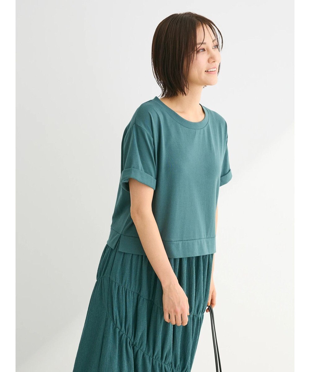 Green Parks カットソー異素材ドッキングワンピース 