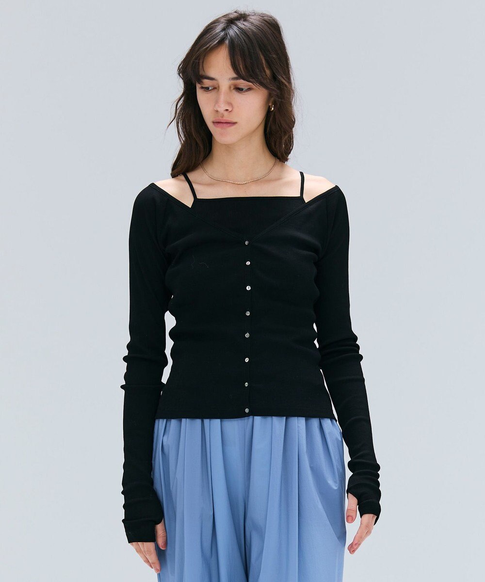 BEIGE， 【洗える・BAILA 10月号掲載】MARINO / 2WAYリブコンパクトカーディガン 