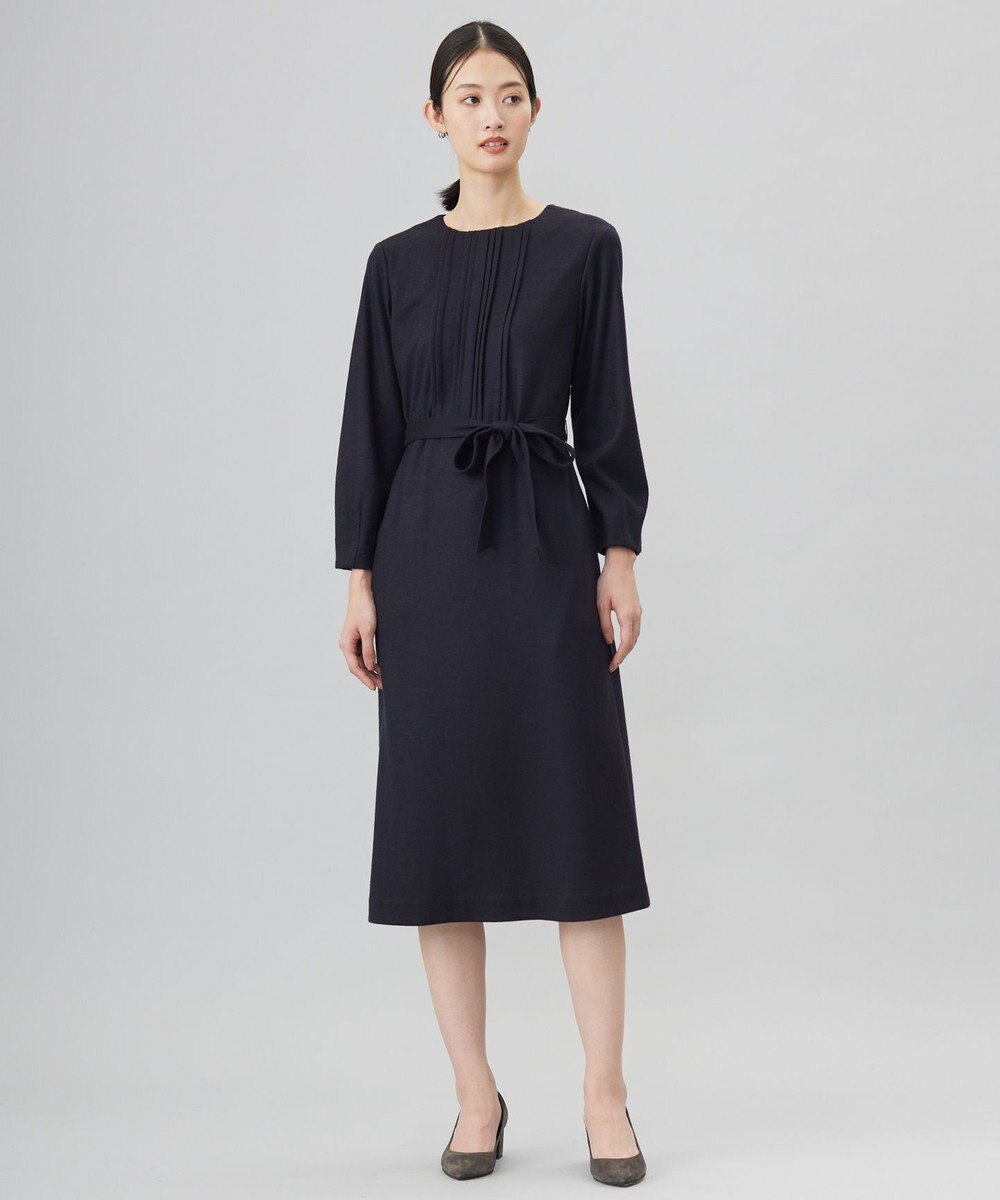 J.PRESS LADIES L 【セットアップ対応】ウールスムース タックディテール ワンピース 