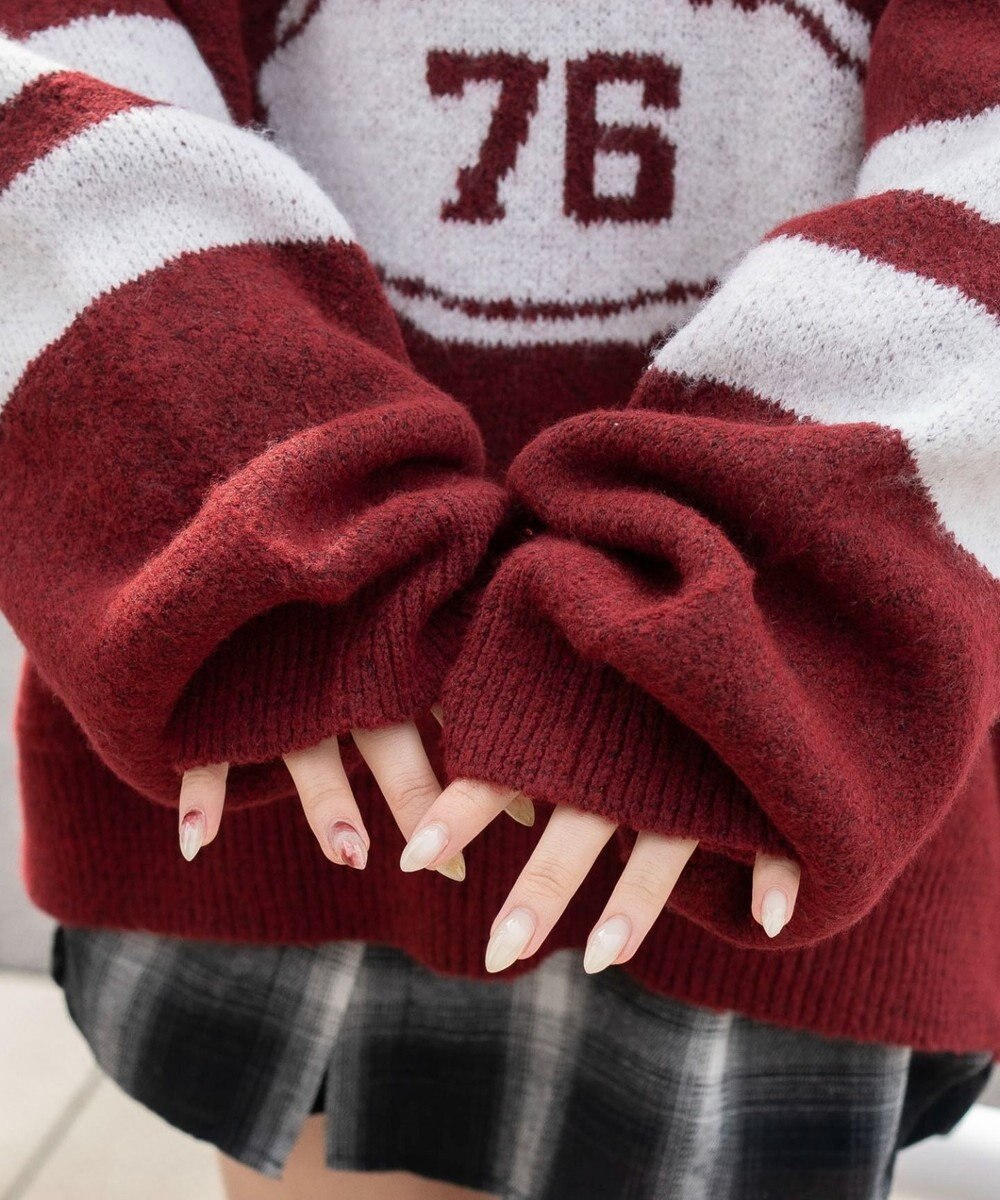 WEGO 【25年秋冬新作】フラッフィーVネックニットBIGプルオーバー 