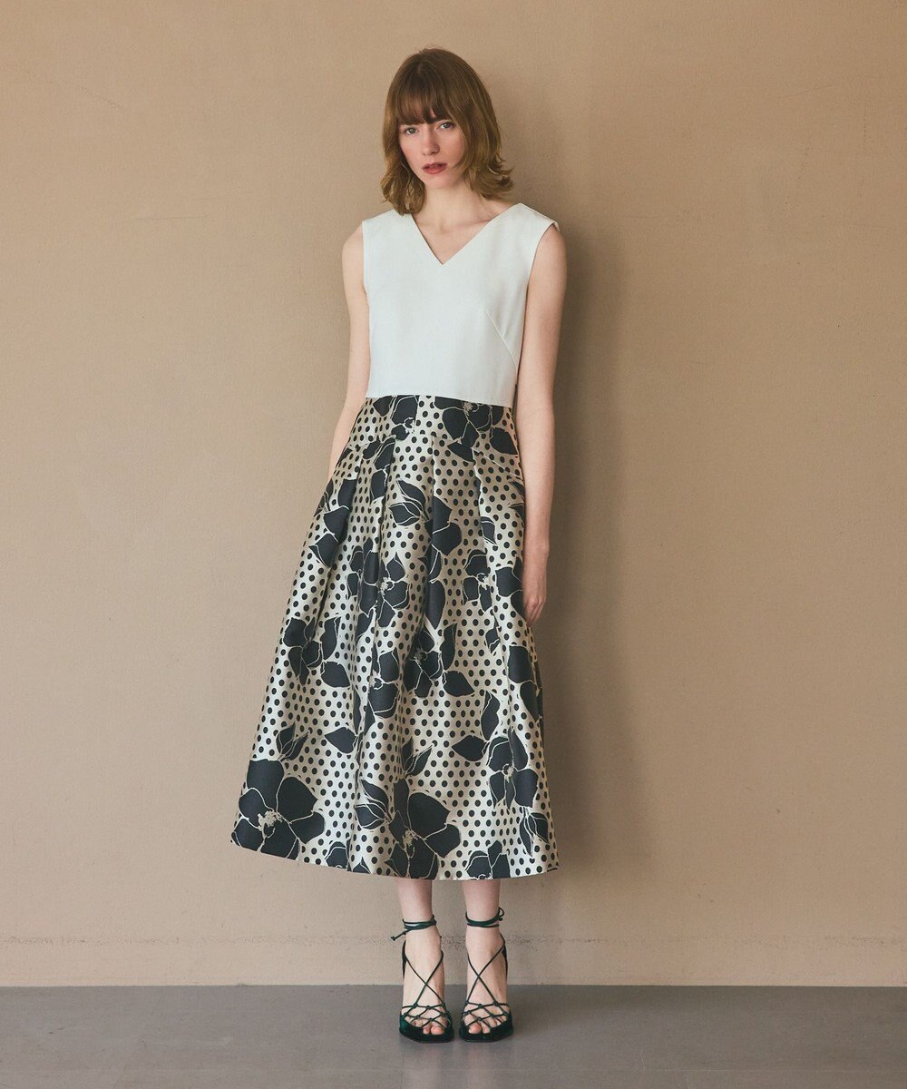 GRACE CONTINENTAL ドットボタニカルジャガードドレス 