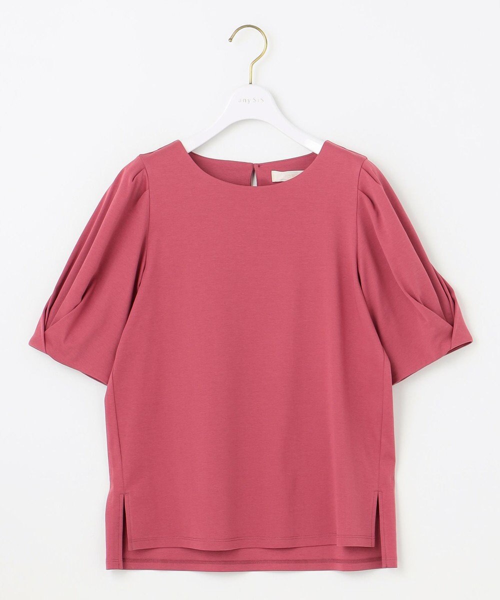 ANY SIS S 【撥水・汗ジミ防止・UVケア・洗える】スーピマスムース 袖タック Tシャツ 