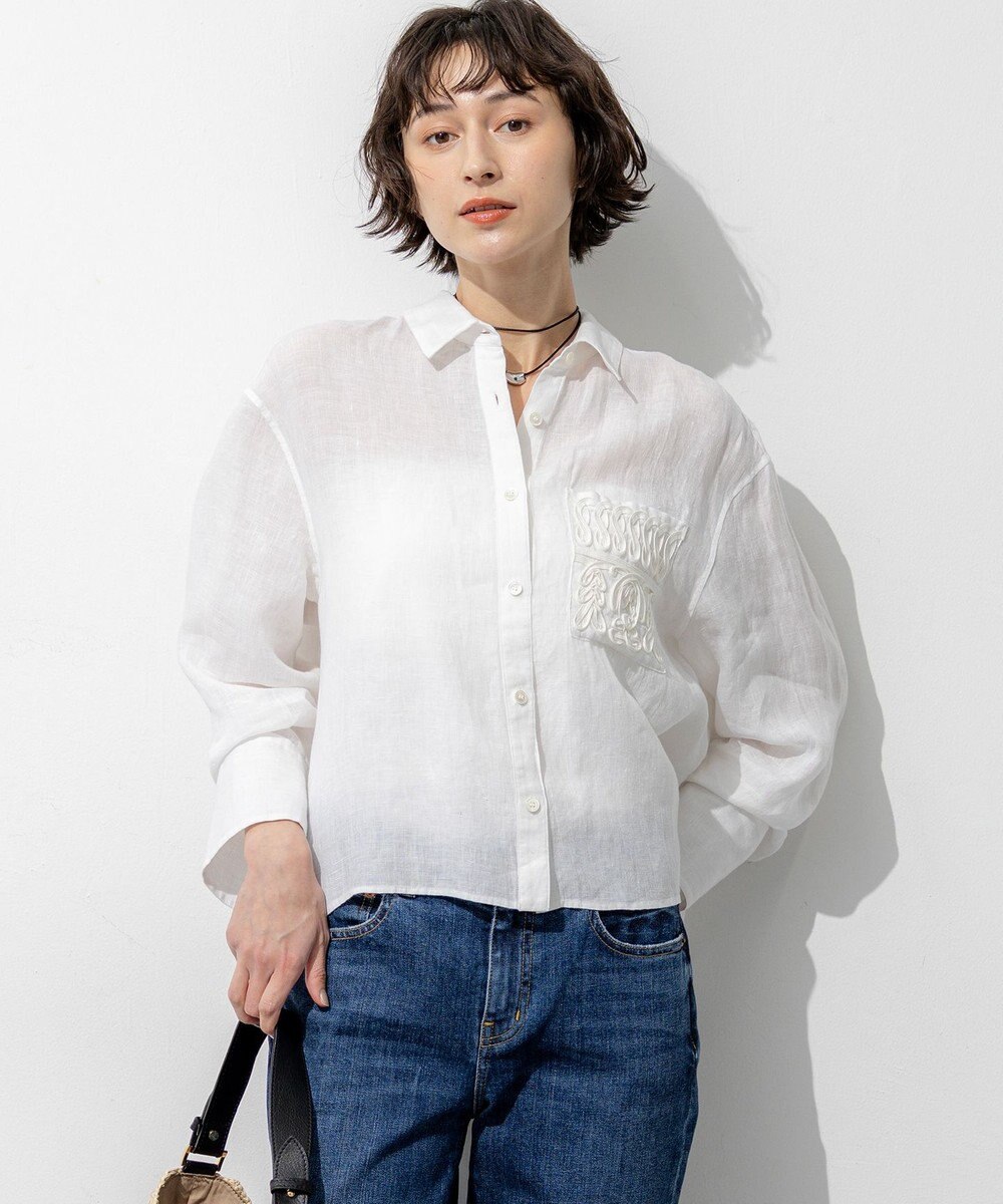 23区 【先行予約】LIBECOリネン ポケット刺繍 クロップドシャツ 