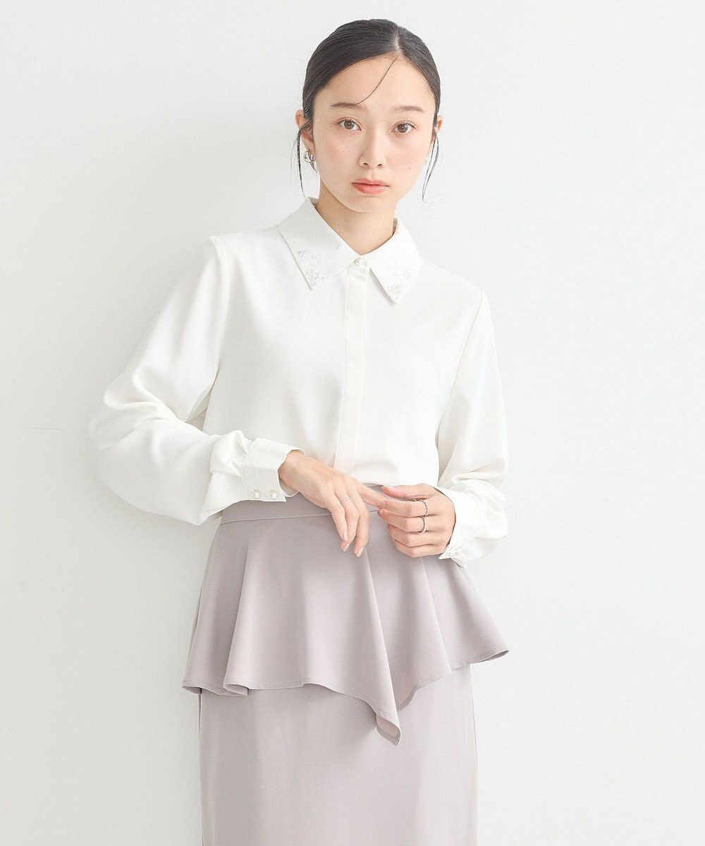 earth music&ecology 襟ビジューブラウス 